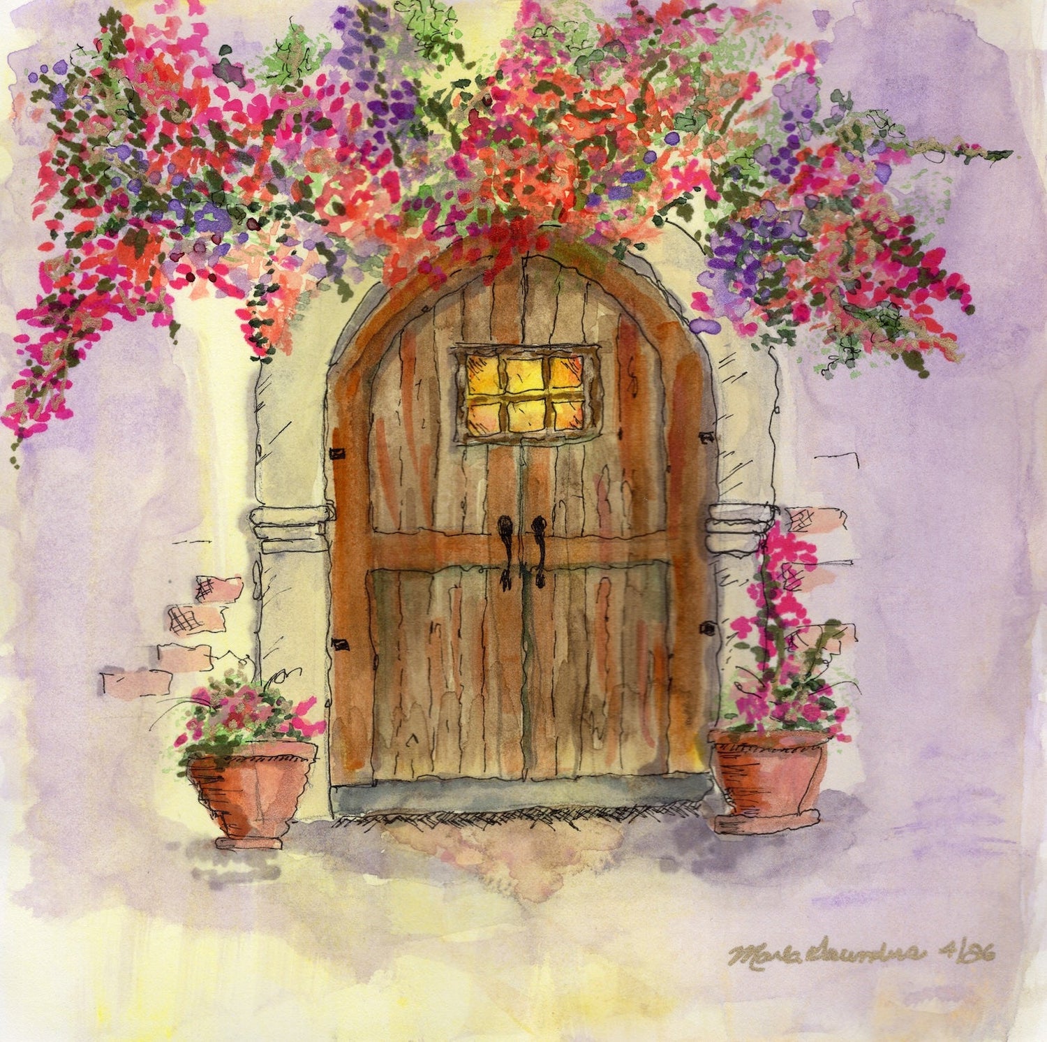 Italian Doorway — original watercolor and acrylic pen by Marla Saunders