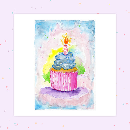 Dreamy Birthday Cupcake Watercolor Print — Instant Download Printable Wall Art