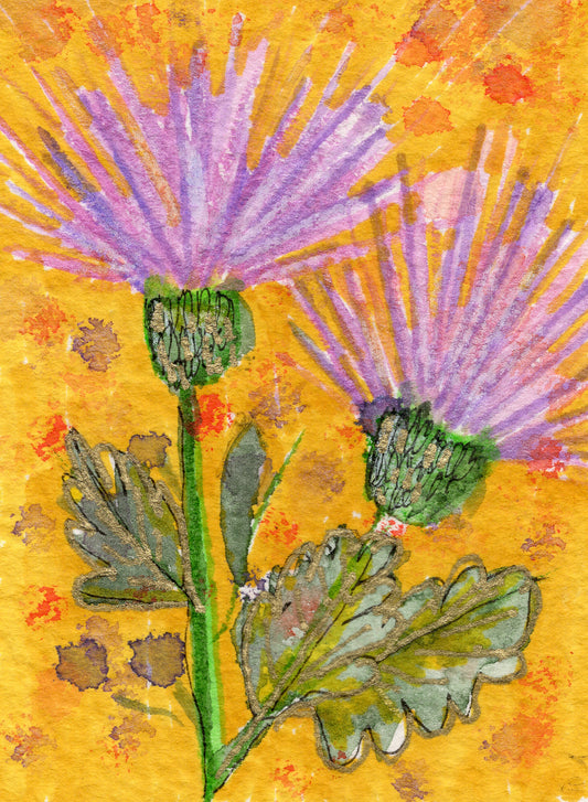 Gilded Thistle — Original Mixed Media Miniature ACEO style
