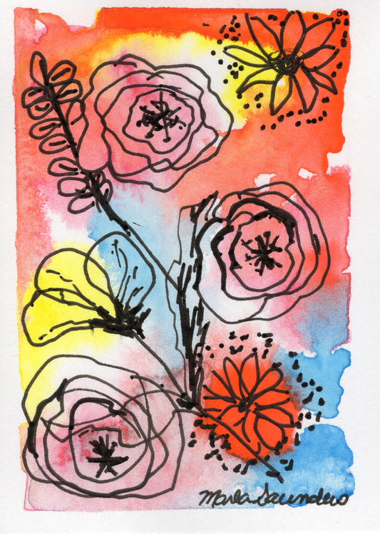 Summer Vibes Pen and Ink Watercolor Wash — Original ACEO