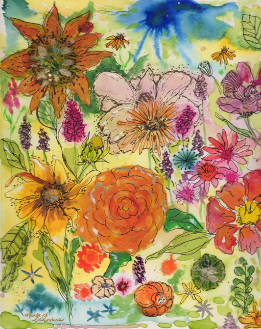 Summer Riot — loose watercolor garden painting by Marla Saunders