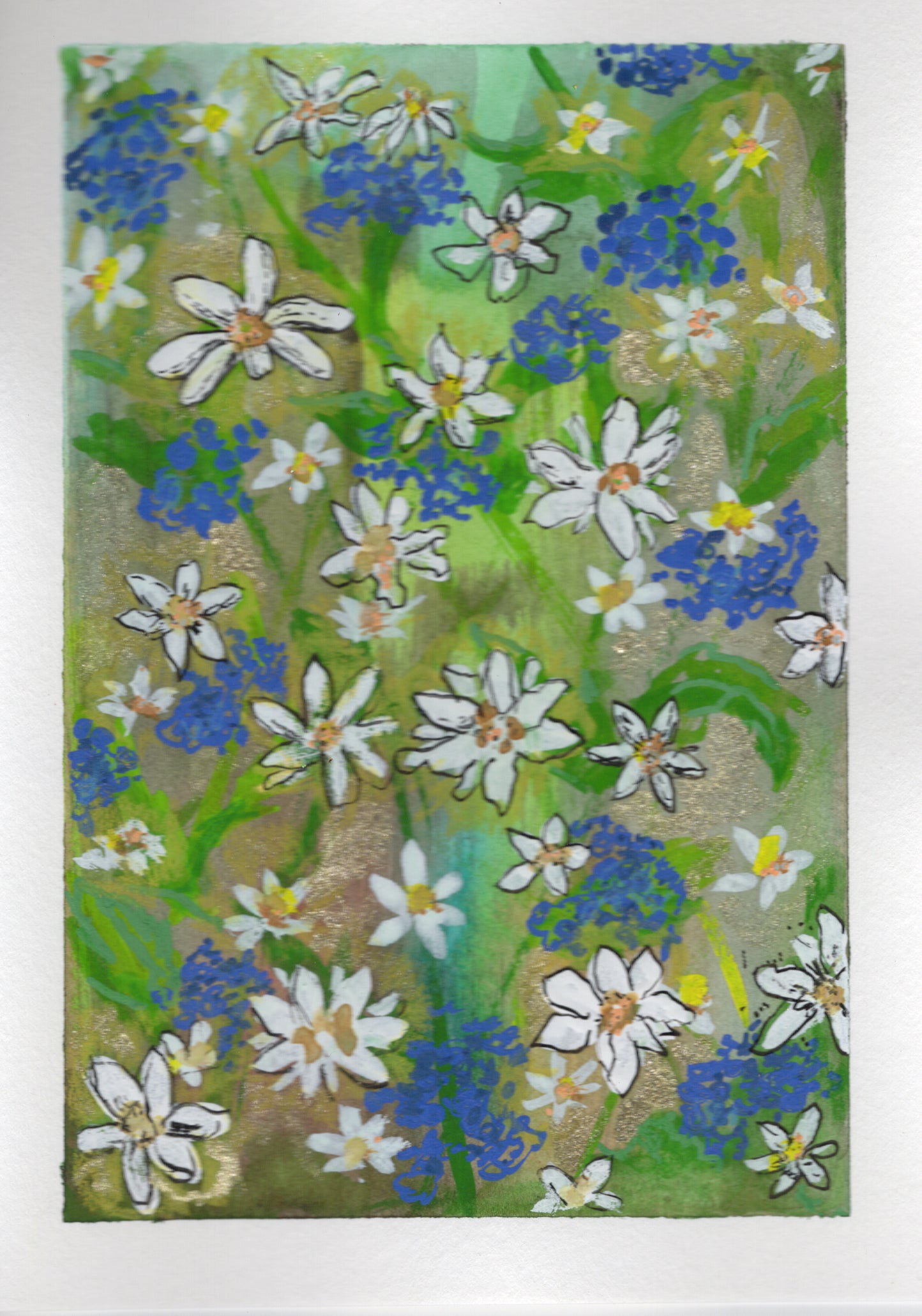 Daisy & Hyacinth Field — Original Watercolor
