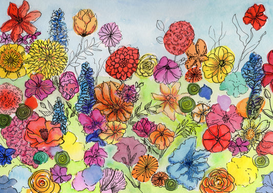Mixed Flower FIeld Watercolor Digital Print